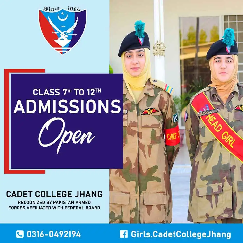 Girls Cadet College Jhang Admission 7th to 12th Class