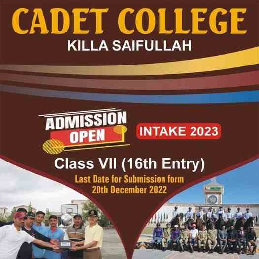cadet college killa saifullah admission ad